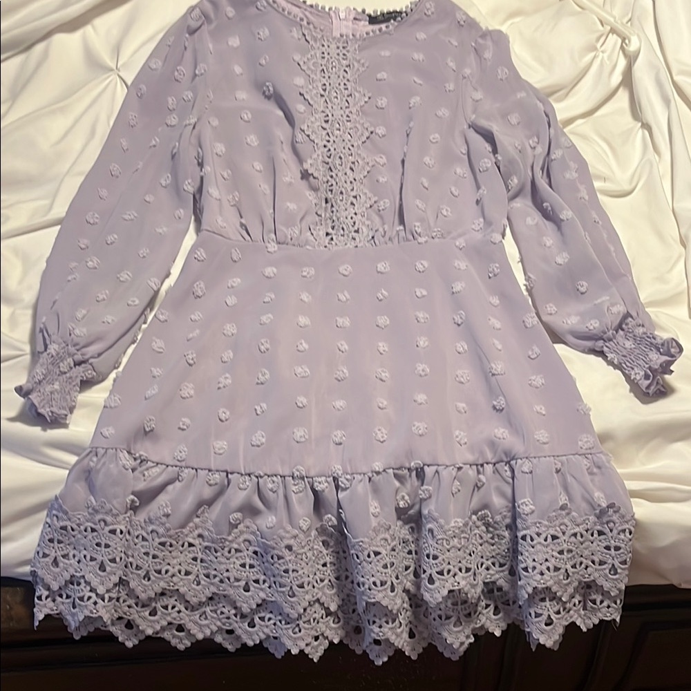 Simplee Apparel Purple Mini Dress with Bishop Sleeves and Crew Neck